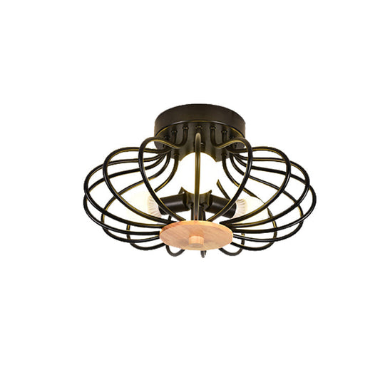 Melon Cage Metal Ceiling Light for Restaurant Stairway - Contemporary Flush Mount Design