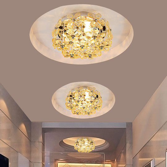 Modernist Chrome Blossom Flush Mount Lighting - 4 Bulbs Clear/Amber Crystal Ceiling Light Amber