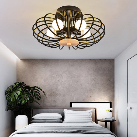 Melon Cage Metal Ceiling Light for Restaurant Stairway - Contemporary Flush Mount Design