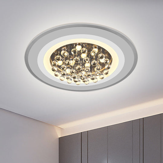 White Acrylic Flushmount LED Ceiling Lamp with Crystal Droplet for Simple Yet Elegant Living Room Lighting