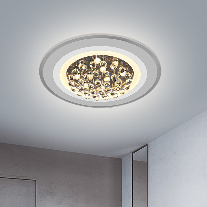 White Acrylic Flushmount LED Ceiling Lamp with Crystal Droplet for Simple Yet Elegant Living Room Lighting