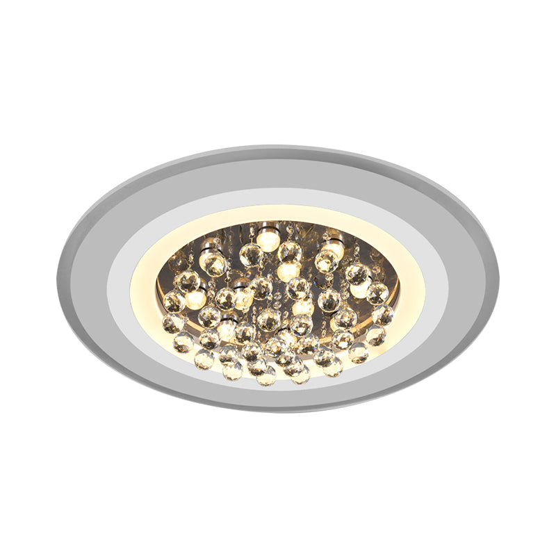 White Acrylic Flushmount LED Ceiling Lamp with Crystal Droplet for Simple Yet Elegant Living Room Lighting