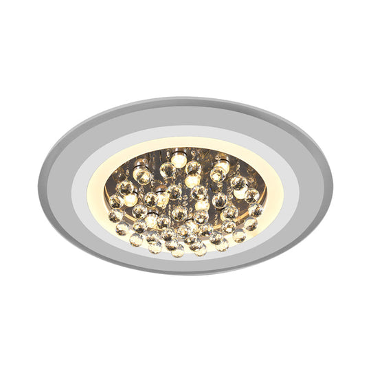 White Acrylic Flushmount LED Ceiling Lamp with Crystal Droplet for Simple Yet Elegant Living Room Lighting