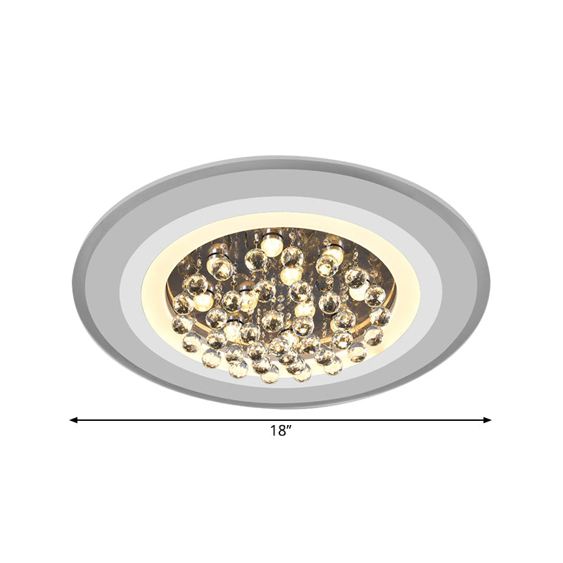 White Acrylic Flushmount LED Ceiling Lamp with Crystal Droplet for Simple Yet Elegant Living Room Lighting