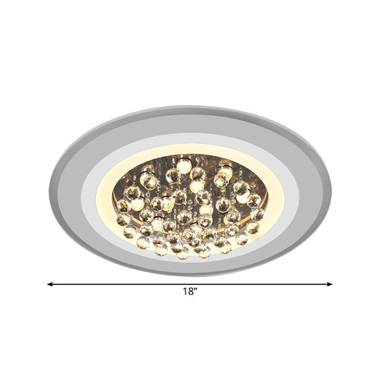 White Acrylic Flushmount LED Ceiling Lamp with Crystal Droplet for Simple Yet Elegant Living Room Lighting