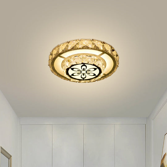 Modernist Flush Mount LED Crystal Ceiling Light in White with Flower Pattern, Warm/White Light