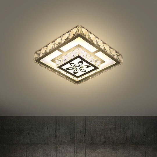 Modernist Flush Mount LED Crystal Ceiling Light in White with Flower Pattern, Warm/White Light