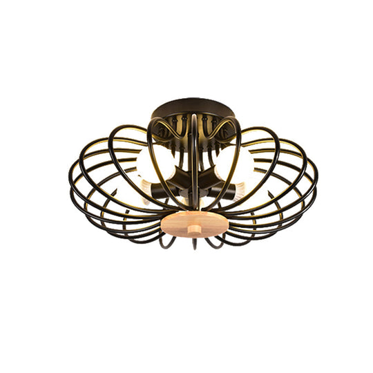 Melon Cage Metal Ceiling Light for Restaurant Stairway - Contemporary Flush Mount Design