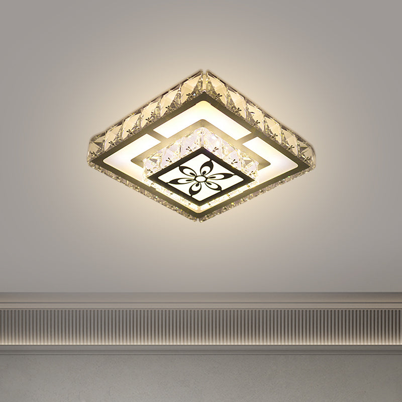 Plafonnier LED en cristal à encastrer moderniste en blanc avec motif floral, lumière chaude/blanche