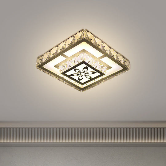 Modernist Flush Mount Led Crystal Ceiling Light In White With Flower Pattern Warm/White