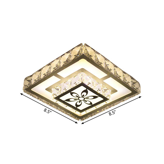 Modernist Flush Mount LED Crystal Ceiling Light in White with Flower Pattern, Warm/White Light