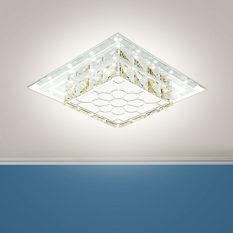 Crystal LED Flush Mount Hallway Lamp with Floral Pattern in Warm/White Light