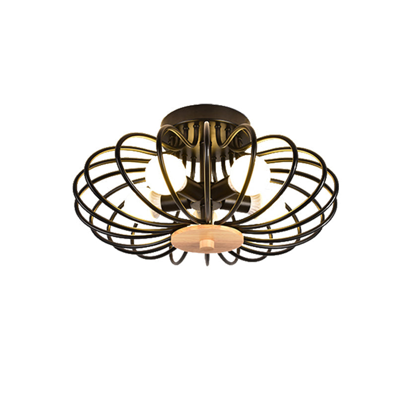 Melon Cage Metal Ceiling Light For Restaurant Stairway - Contemporary Flush Mount Design