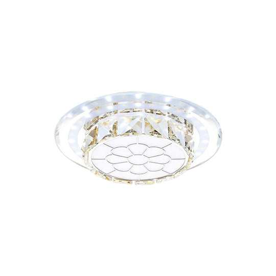 Crystal Led Flush Mount Hallway Lamp With Floral Pattern In Warm/White Light