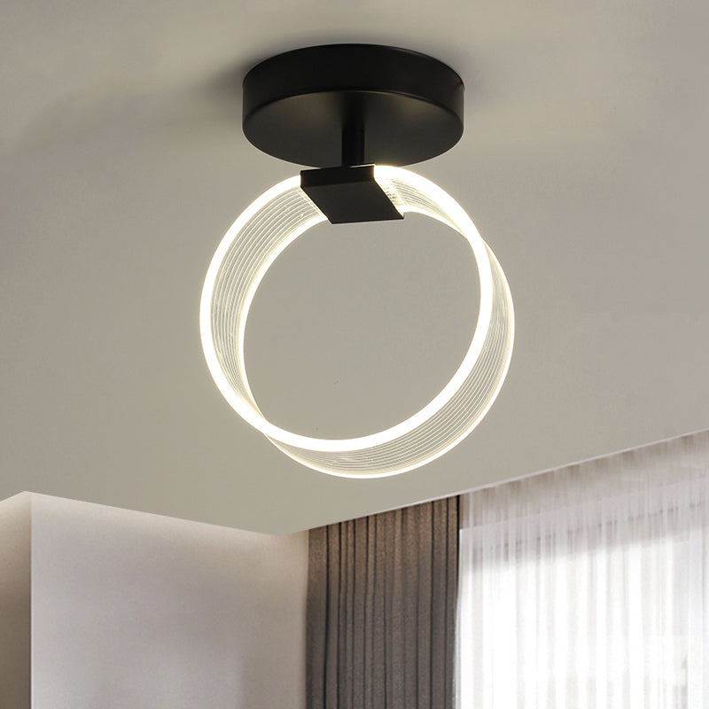 Modern Led Corridor Ceiling Lamp - Black/Gold Semi Flush Mount With Acrylic Shade Black