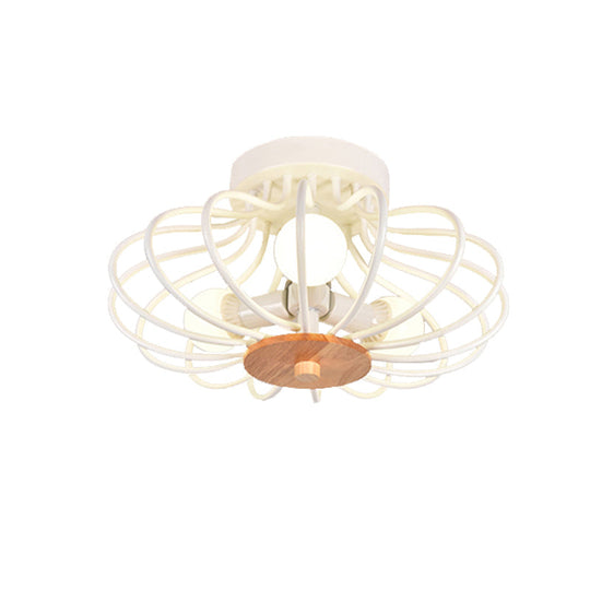 Melon Cage Metal Ceiling Light For Restaurant Stairway - Contemporary Flush Mount Design