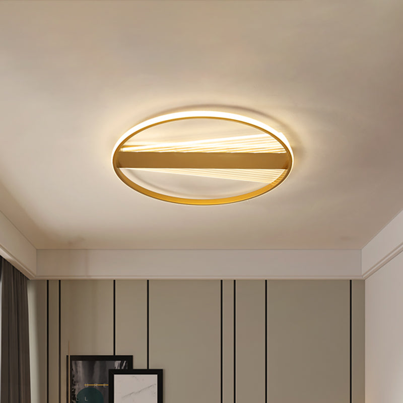 Contemporary Led Gold Flush Mount Ceiling Lamp For Bedroom - Ring Metal Fixture 18/21.5 Width / 18