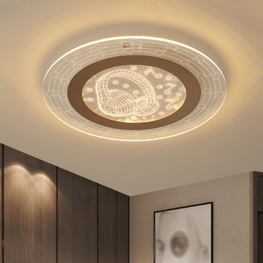 Minimalist White Led Flush Mount Ceiling Lamp With Music Note Pattern - Acrylic Disc 16/19.5 W / 16