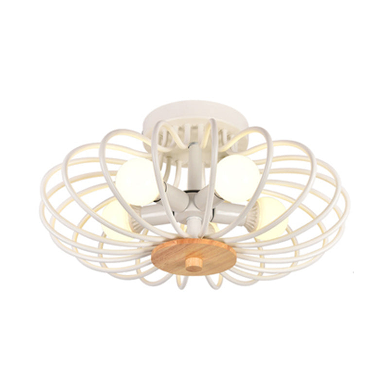 Melon Cage Metal Ceiling Light for Restaurant Stairway - Contemporary Flush Mount Design