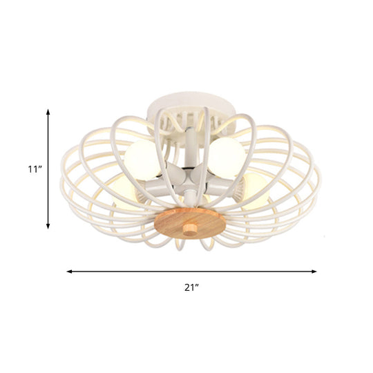 Melon Cage Metal Ceiling Light for Restaurant Stairway - Contemporary Flush Mount Design