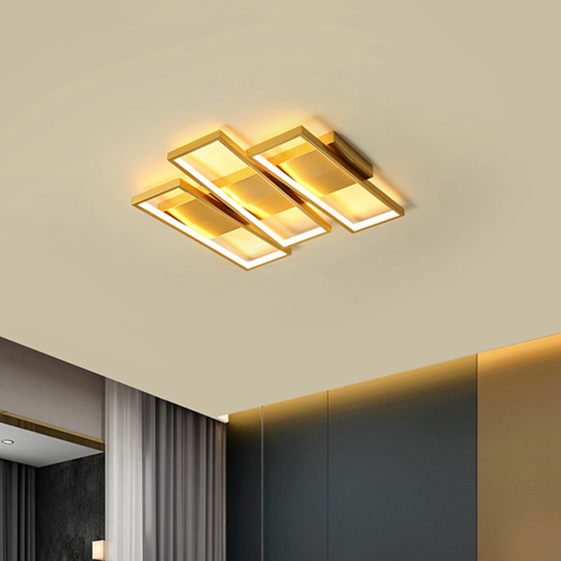 16.5/20.5 Modern Led Flush Ceiling Light In Gold Rectangle Shape Acrylic Shade