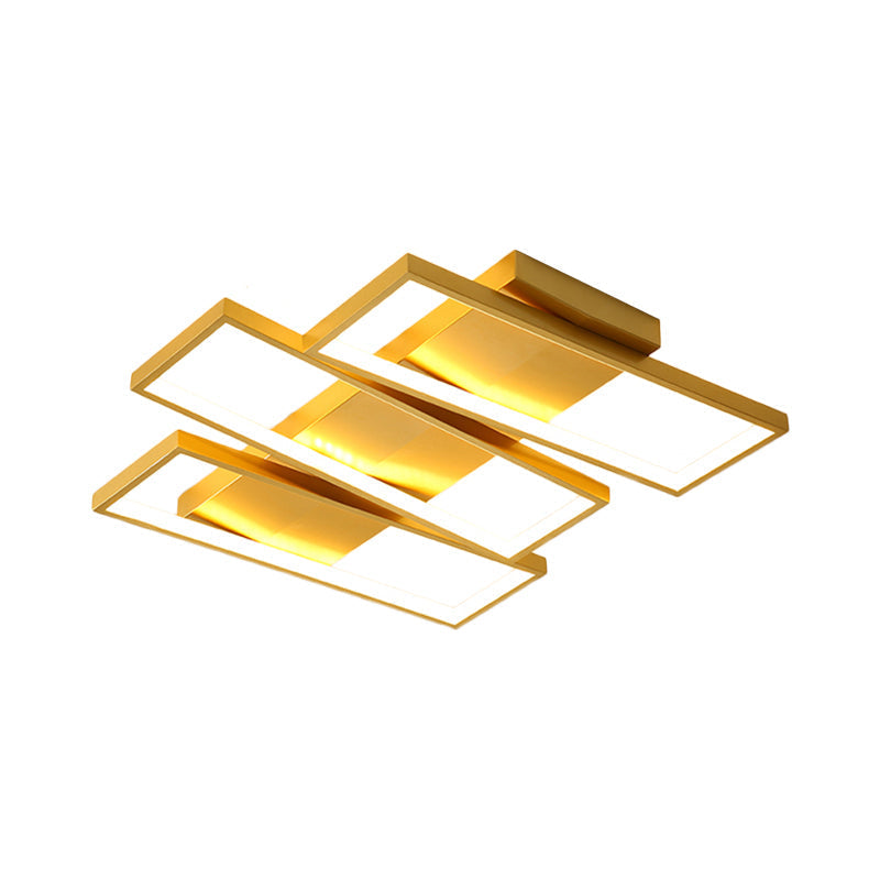 16.5/20.5 Modern Led Flush Ceiling Light In Gold Rectangle Shape Acrylic Shade