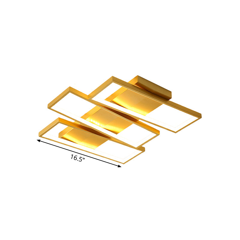 16.5/20.5 Modern Led Flush Ceiling Light In Gold Rectangle Shape Acrylic Shade