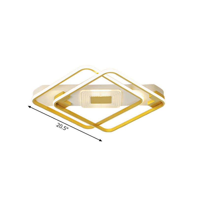 Gold Acrylic Flush Mount Led Ceiling Lamp For Living Room - Minimal Square Design 16.5/20.5 W