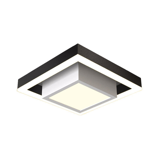 Contemporary Black/Gold Led Flush Mount Ceiling Lamp - Aluminum 2-Tier Square Design Warm/White