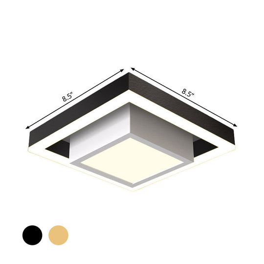 Contemporary Black/Gold Led Flush Mount Ceiling Lamp - Aluminum 2-Tier Square Design Warm/White