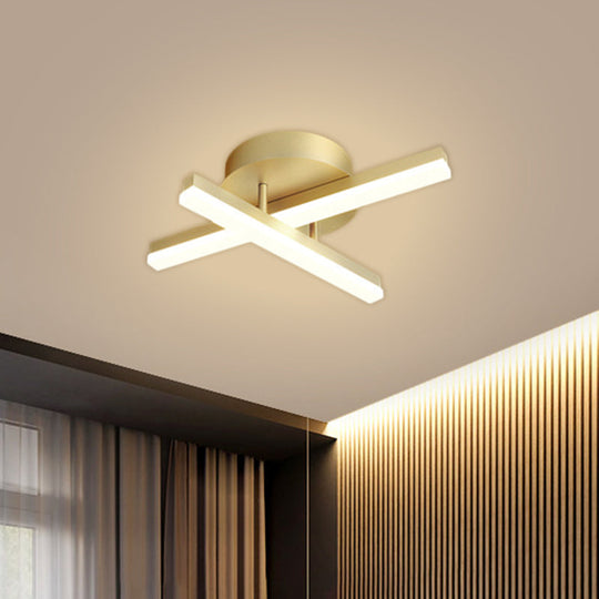 Minimal Acrylic LED Gold Linear Flush Mount Ceiling Light for Bedroom - Warm/White Lighting Fixture