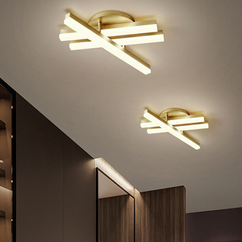 Minimal Acrylic LED Gold Linear Flush Mount Ceiling Light for Bedroom - Warm/White Lighting Fixture