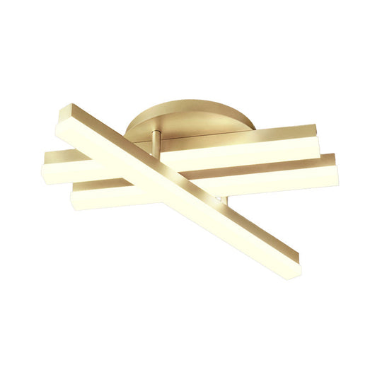 Minimal Acrylic LED Gold Linear Flush Mount Ceiling Light for Bedroom - Warm/White Lighting Fixture