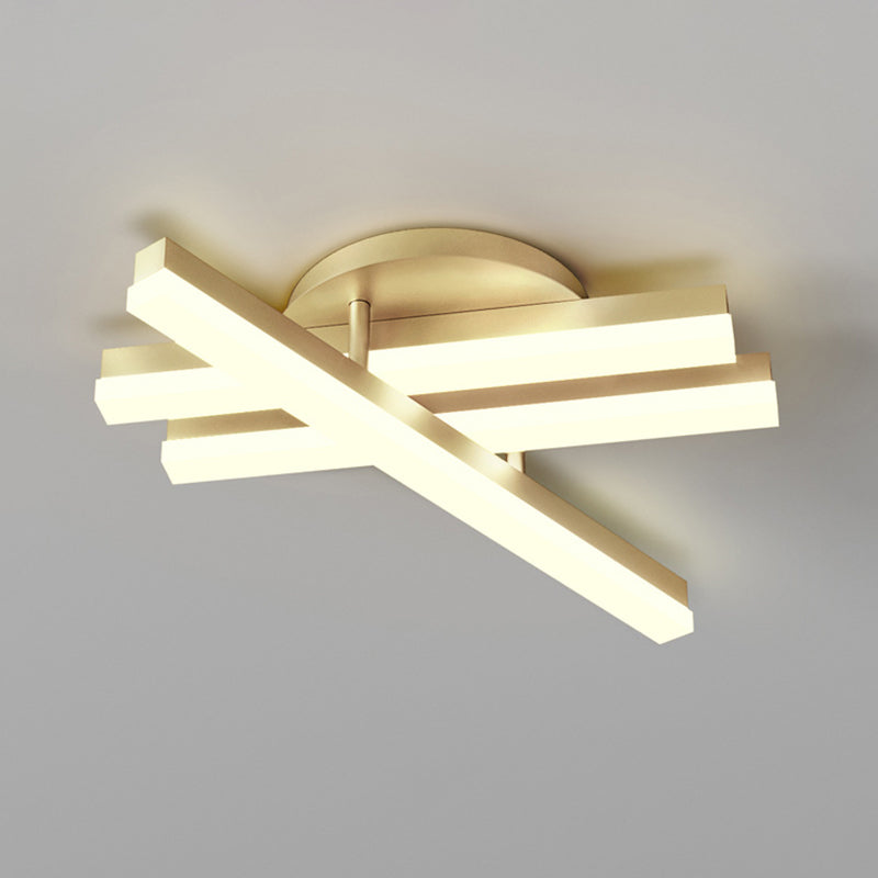 Minimal Acrylic LED Gold Linear Flush Mount Ceiling Light for Bedroom - Warm/White Lighting Fixture