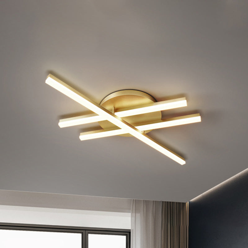 Minimal Acrylic LED Gold Linear Flush Mount Ceiling Light for Bedroom - Warm/White Lighting Fixture