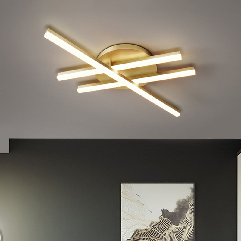 Minimal Acrylic LED Gold Linear Flush Mount Ceiling Light for Bedroom - Warm/White Lighting Fixture