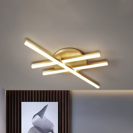 Minimal Acrylic LED Gold Linear Flush Mount Ceiling Light for Bedroom - Warm/White Lighting Fixture