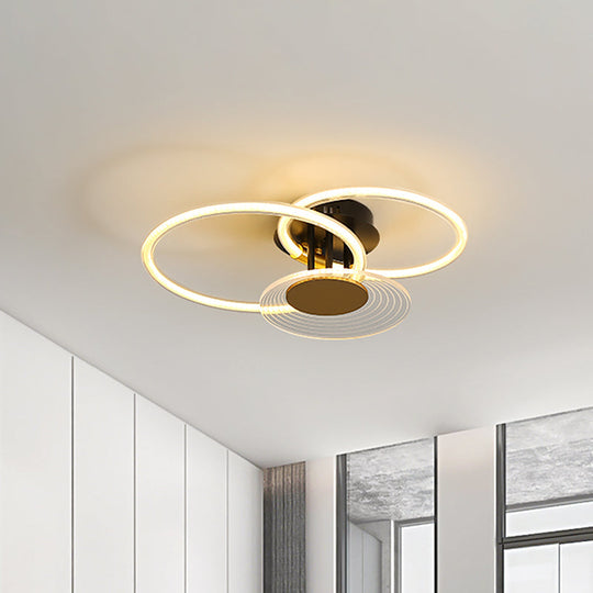 Sleek Black Acrylic Ceiling Mounted Fixture With Contemporary Hoops Design - 3/4 Head Semi Flush