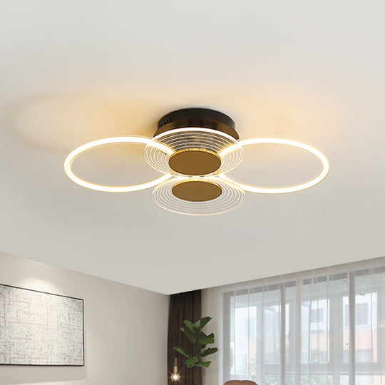 Sleek Black Acrylic Ceiling Mounted Fixture with Contemporary Hoops Design - 3/4 Head Semi Flush Light for Restaurants