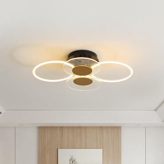 Sleek Black Acrylic Ceiling Mounted Fixture With Contemporary Hoops Design - 3/4 Head Semi Flush