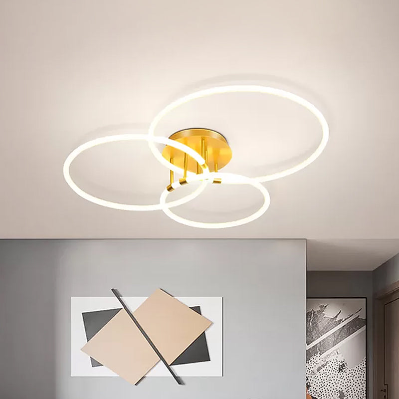 Modern Gold Acrylic LED Hoop Semi-Flush Ceiling Lamp with Warm/White Light for Living Room