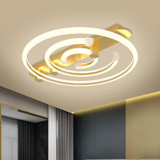 Contemporary Black/Gold Metal Circle Ceiling Light with LED Semi Flush Mount - Warm/White Lighting