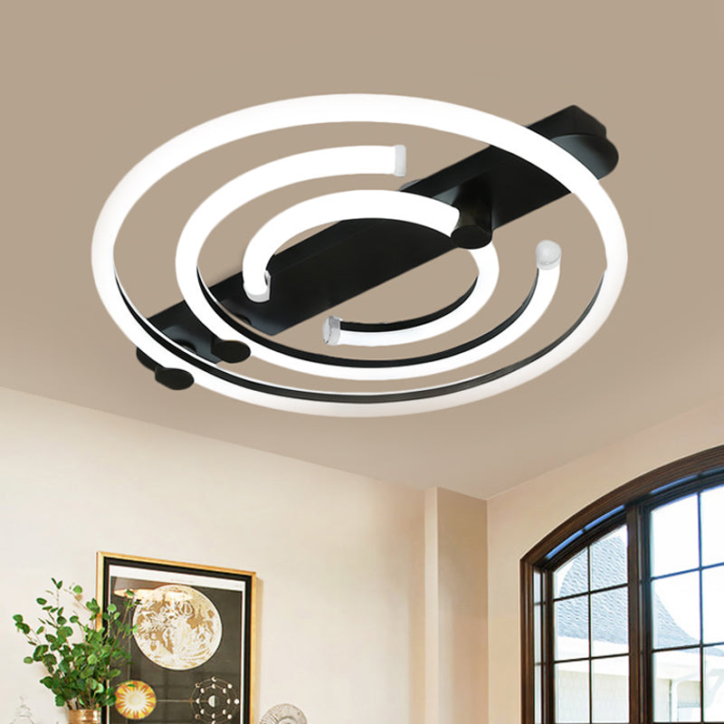 Contemporary Black/Gold Metal Circle Ceiling Light with LED Semi Flush Mount - Warm/White Lighting