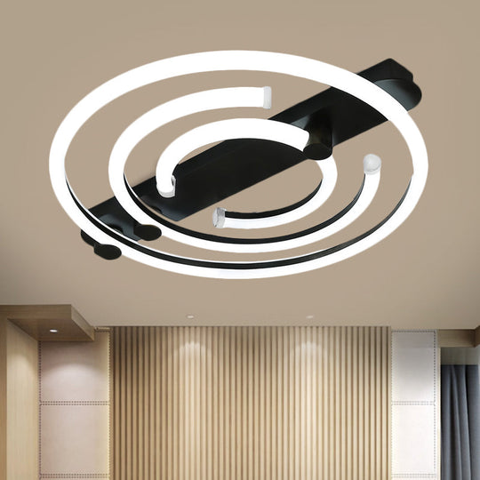 Contemporary Black/Gold Metal Circle Ceiling Light with LED Semi Flush Mount - Warm/White Lighting