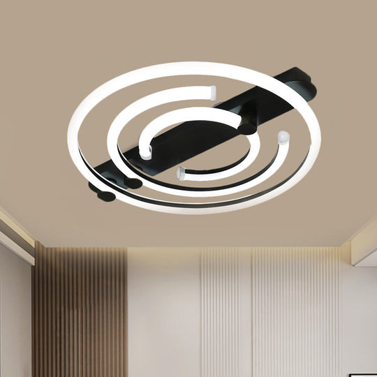 Contemporary Black/Gold Metal Circle Ceiling Light with LED Semi Flush Mount - Warm/White Lighting