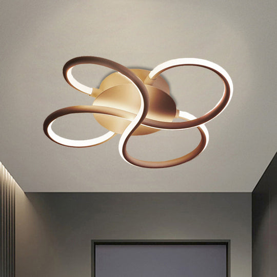 Simplistic Coffee Metallic LED Floral Flush Mount Ceiling Light for Bedroom