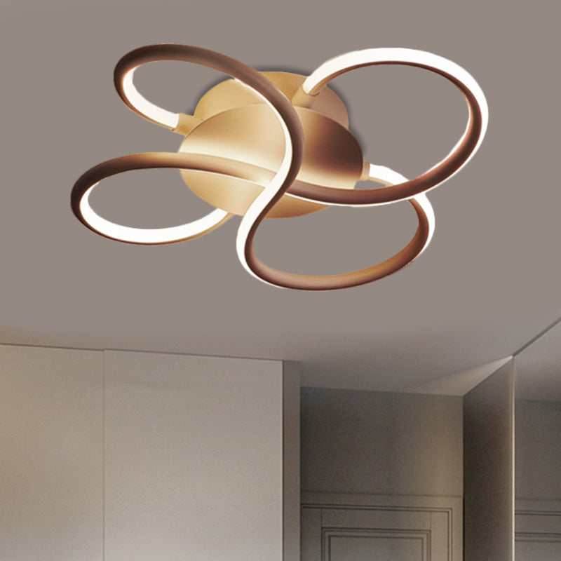 Simplistic Coffee Metallic LED Floral Flush Mount Ceiling Light for Bedroom