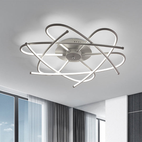 Modernist LED Ceiling Mounted Fixture - Curved Linear Metal Semi Flush, Warm/White Light