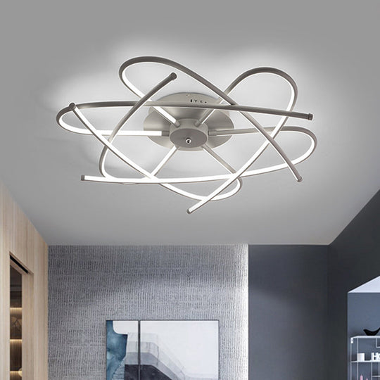 Modernist LED Ceiling Mounted Fixture - Curved Linear Metal Semi Flush, Warm/White Light