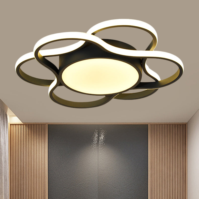 LED Restaurant Ceiling Lamp - Simple Black Flush Mount Light with Round Metallic Shade, Warm/White Lighting